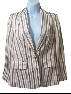 Striped Pink and Brown Single-Button Blazer - Women's Jacket